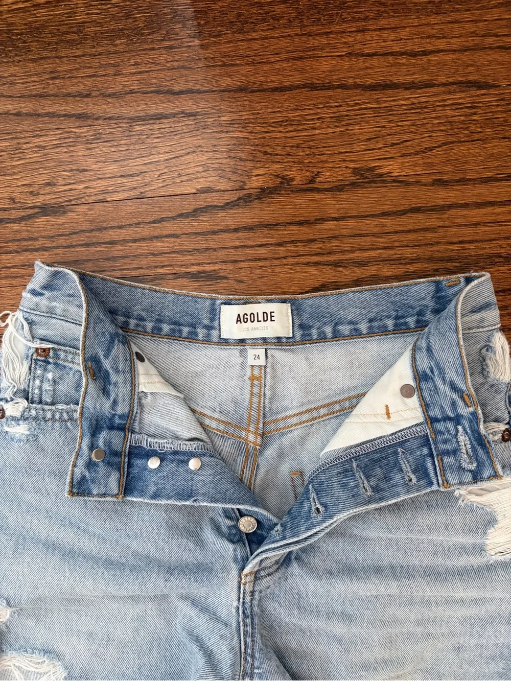 AGOLDE Light Wash Distressed Denim Cutoff Shorts - Size 24
